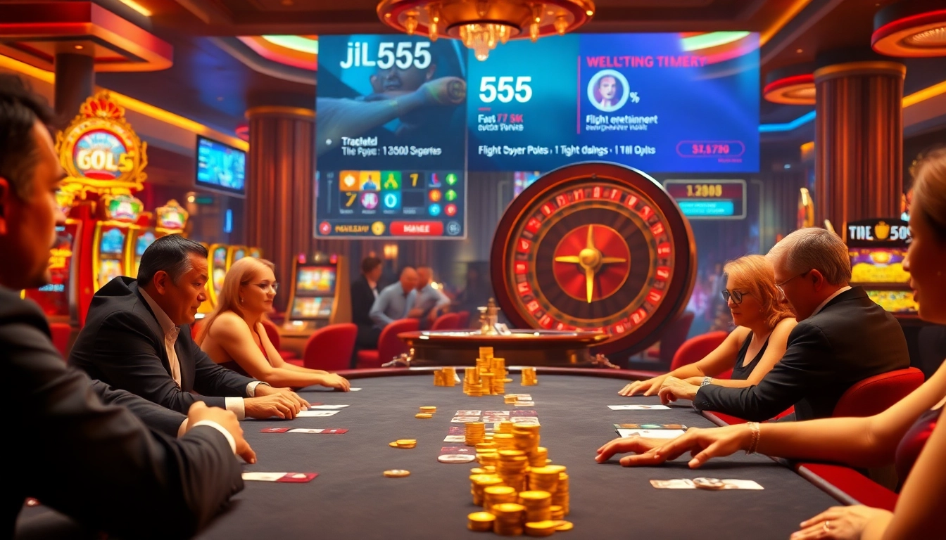 Players engage in intense gambling action at a casino game table featuring the jl 55 betting odds.